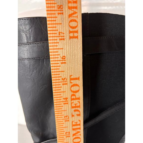 Avenue Pompton Black Tall Riding Boots Women’s 10W Wide Calf Buckle Strap Zip - Picture 9 of 11